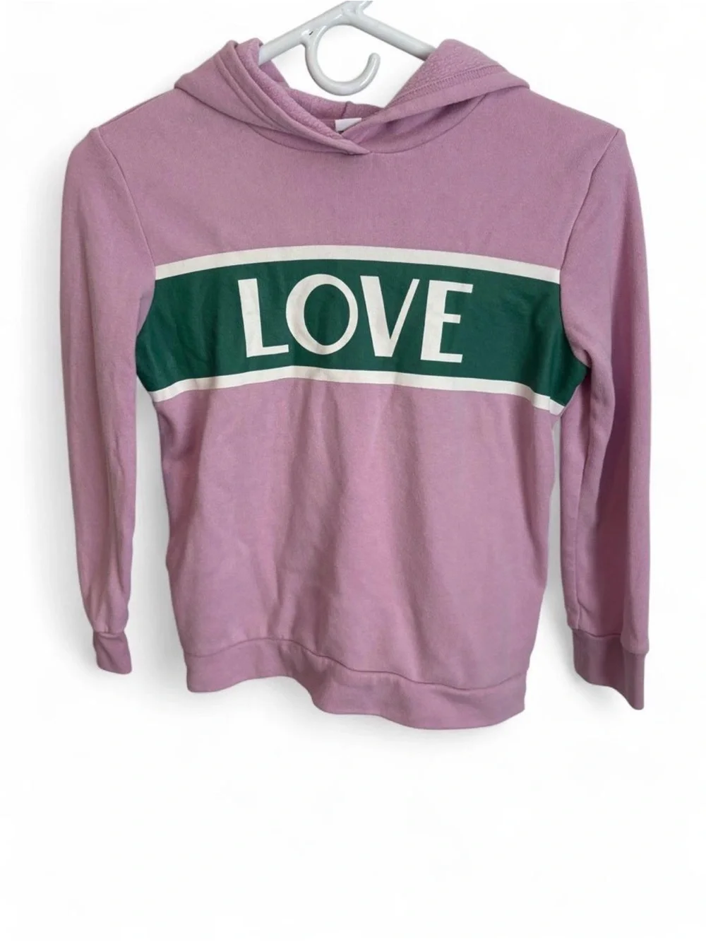 Old Navy Lavender and Green 'LOVE' Pullover Hoodie